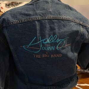 Vintage denim jacket featuring embroidered lettering Holly Dunn & the Rio Band.